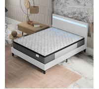 Ensemble 140x200cm-Matelas ressorts ensachés et Mémoire de forme + Lit avec Tête de lit LED et sommier à lattes, Matelas 30cm d’épaisseur