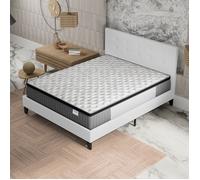 Ensemble MATELAS + LIT (140x200cm)- Elekctra 30cm Ressorts ensachés & Mémoire de forme + Sommier & tête de lit revêtement Blanc