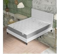 Ensemble MATELAS + LIT (140x200cm)- Galice 25cm Ressorts ensachés & Mémoire de forme + Sommier & tête de lit revêtement Blanc