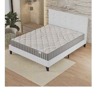 sensoreve November- Ensemble Matelas + Sommier & tête de lit capitonnée (140 x 200cm) - Matelas Sirius Latex Naturel d’épaisseur 16cm + Lit Stable & Robuste, revêtement synthétique Blanc