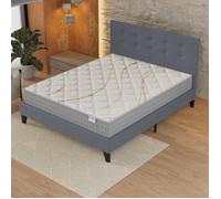 NOVEMBER - Ensemble Matelas + LIT (160x200cm)- Matelas Essem 25cm Ressorts ensachés & Mousse HDensité + Sommier tête de lit Bois Stable & Robuste revêtement synthétique Gris
