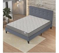 November- Ensemble Matelas + Sommier & tête de lit capitonnée (160 x 200cm)- Matelas Orionis Mousse Mémoire de Forme d’épaisseur 16cm + Lit Stable & Robuste, revêtement synthétique Gris