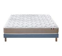 Ensemble Matelas Mousse Accueil Latex 3 Zones Initial bi Confort + Sommier 140x190 Bleu Denim G