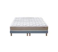 Ensemble Matelas Mousse Accueil Latex 3 Zones Initial bi Confort + Sommier 2x80x200 Bleu Deni