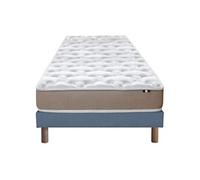 Ensemble Matelas Mousse Accueil Latex 3 Zones Initial bi Confort + Sommier 90x200 Bleu Denim