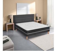 Ensemble matelas nano, mémoire de forme, coton et laine Recovery, sommier Mediano gris fumé et pieds 140x190