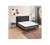 Ensemble matelas mousse Essential, sommier gris Unic et pieds - - 90x200