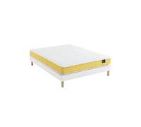 Someo - Ensemble Matelas Mousse, sommier Lune et Pieds Aurore 400 160x200 en Bois - Blanc