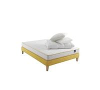 Someo - Ensemble Matelas Mousse, sommier, Pieds, Couette et Oreiller Aurore 300 140x190 en Bois - Blanc