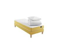 Someo - Ensemble Matelas Mousse, sommier, Pieds, Couette et Oreiller Aurore 400 70x200 en Bois - Blanc