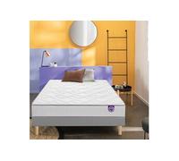 Ensemble matelas mousse Wise, sommier en kit déco et pieds 90x190 Gris clair