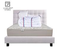 Ensemble Matelas 160x200 cm, Organic Coton, 24 cm, mémoire de forme, ferme, face été/hiver + sommier gris ep20cm + 2 oreillers + couette + Tête de