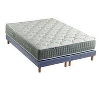 Ensemble + matelas Ressort 7 zones Face Hiver/Eté différente HYGGE Fabriqué en France 2x80 x 200 cm, Sommier Bleu denim G