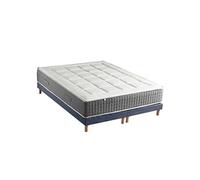 Ensemble Matelas Ressort 7 zones + Sommier Fabriqué en France MAX 2x90 x 200 , Sommier Bleu denim