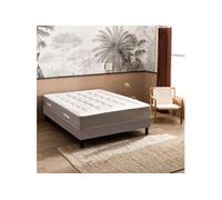 Ensemble matelas ressorts ensachés, cachemire et soie Le Majestueux, sommier Nature confort médium et pieds 90x190
