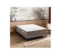 Ensemble matelas ressorts ensachés, mémoire de forme et laine L'Escapade, sommier Nature confort médium et pieds 120x190