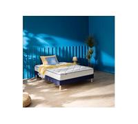 Ensemble matelas ressorts ensachés + mousse mémoire Sweety, sommier en kit déco et pieds 140x190 Bleu chiné