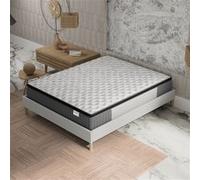 Ensemble matelas + Sommier (140x200cm)- Elekctra Ressorts ensachés & mémoire de Forme Ép 30cm + Sommier Bois stable, Tissu Blanc