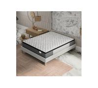 Ensemble matelas ressorts ensachés + sommier 140x200cm, Matelas 30cm d'épaisseur accueil mémoire de forme et sommier tissu blanc