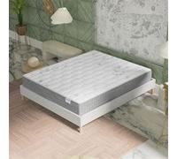 Ensemble matelas ressorts ensachés + sommier 180x200cm, Matelas 25cm d’épaisseur accueil mémoire de forme et sommier tissu blanc