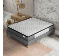 Ensemble matelas ressorts ensachés + sommier 180x200cm, Matelas 30cm d’épaisseur accueil mémoire de forme et sommier tissu gris G