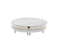Someo - Ensemble Matelas Rond Mousse, sommier et Pieds Aurore 300 diamètre 215 en Bois - Blanc