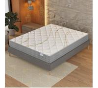 November- Ensemble Matelas + sommier (120 x 190cm)- Matelas Essem Ressorts ensachés & Mousse Haute Densité d’épaisseur 25cm + Sommier Bois Stable & Robuste revêtement Tissu Gris