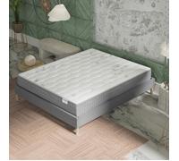 Ensemble matelas + Sommier (140x190cm)- Galice Ressorts ensachés & mémoire de Forme Ép 25cm + Sommier Bois stable Tissu Gris
