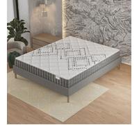Ensemble matelas + Sommier (140x200cm)- Eliha Ressorts ensachés & Mousse Hdensité Ép 20cm + Sommier Bois stable, Tissu Gris