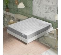 Ensemble matelas + Sommier (140x200cm)- Galice Ressorts ensachés & mémoire de Forme Ép 25cm + Sommier Bois stable Tissu Blanc