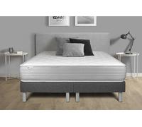 Ensemble matelas 200 x 200 cm Mousse polyuréthane à mémoire de forme VITALMEMO - 18 cm - Ferme - sommier Gris