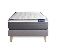 Ensemble Matelas Sommier 90x200 cm - Sommier Gris (en kit) - Actilatex Plus