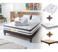 Ensemble Matelas Sommier Concorde 140x190 - Prêt à Dormir Hybride : Mémoire de Forme, Ressorts Ensachés - 2 Oreillers Mémoire Gel 60x40 cm, Couette 4 Saisons 200x200 cm, Protège-Matelas Anti-Humidité