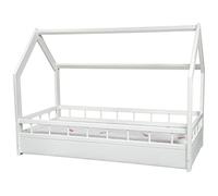 Ensemble matelas STANDARD+Lit maison cabane 160x80cm+barreaux (couleur: blanc)
