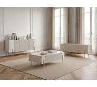 Ensemble MATHILDE avec buffet 150 cm + meuble TV 150 cm + table basse 100 cm plateau effet marbre et pieds or beige BOBOCHIC Beige
