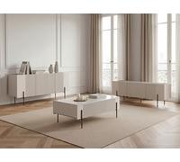 Ensemble MATHILDE avec buffet 150 cm + meuble TV 150 cm + table basse 100 cm plateau effet marbre et pieds beige BOBOCHIC Beige