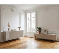 Ensemble MATHILDE avec buffet 200 cm + meuble TV 200 cm plateau effet marbre et pieds noirs beige BOBOCHIC Beige