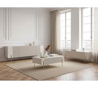 Ensemble MATHILDE avec buffet 200 cm + meuble TV 200 cm + table basse 100 cm plateau effet marbre et pieds or beige BOBOCHIC Beige