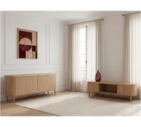 Ensemble MAZARGUES avec buffet 200 cm + meuble TV 200 cm placage chêne massif marron clair BOBOCHIC Marron clair