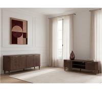 Ensemble MAZARGUES avec buffet 200 cm + meuble TV 200 cm placage chêne massif marron foncé BOBOCHIC Marron foncé