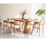 Ensemble MAZARGUES avec table à manger extensible 200 à 300 cm + 6 chaises BASTIDE placage chêne massif marron clair BOBOCHIC Marron clair