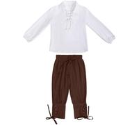 Ensemble médiéval 2026 pour enfant garçon - Chemise, pantalon de cheville, costume d'Halloween pour et coton basique - Chemisier de thé, marron, 6-8 ans
