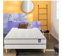 Ensemble Merinos Cool Morning - Mousse Haute Densité + Sommier Confort Ferme 160x200 Blanc