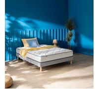 Ensemble matelas ressorts ensachés + mousse mémoire Sweety, sommier en kit déco et pieds 160x200 Gris clair
