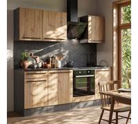 Ensemble Meuble de Cuisine "Porto" 220cm Anthracite & Naturel