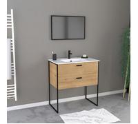 Ensemble meuble de salle de bain 80x45cm style industriel couleur chene naturel - vasque blanche
