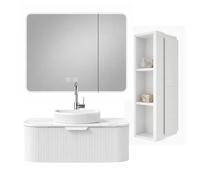 Ensemble meuble de salle de bain avec vasque armoire miroir LED et colonne - 80 cm - Blanc - RAIN