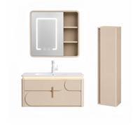 Ensemble meuble de salle de bain avec vasque armoire miroir LED et colonne - 80 cm - Kaki - DALI