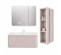 Ensemble meuble de salle de bain avec vasque armoire miroir LED et colonne - 80 cm - Kaki - SARIA