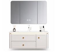 Ensemble meuble de salle de bain avec vasque et armoire miroir LED - 100 cm - Blanc - ELINA